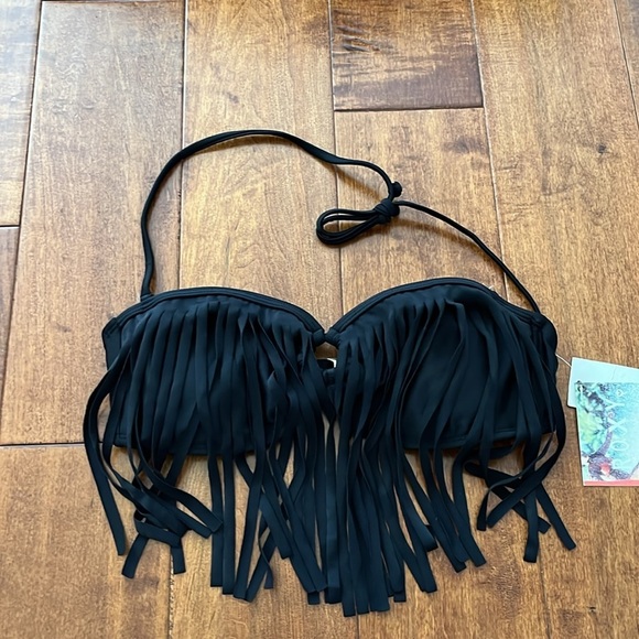 NWT Roxy Fringe Black Bandeau Bikini top Black Size M - Picture 5 of 9